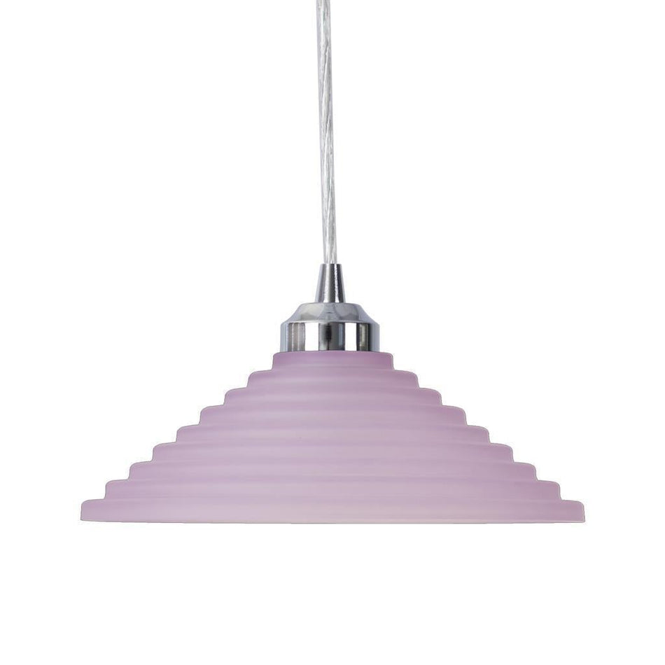 STEP-GLASS - 1 Light Art Deco 250mm/300mm/350mm/400mm Stepped Glass Pendant - Pink