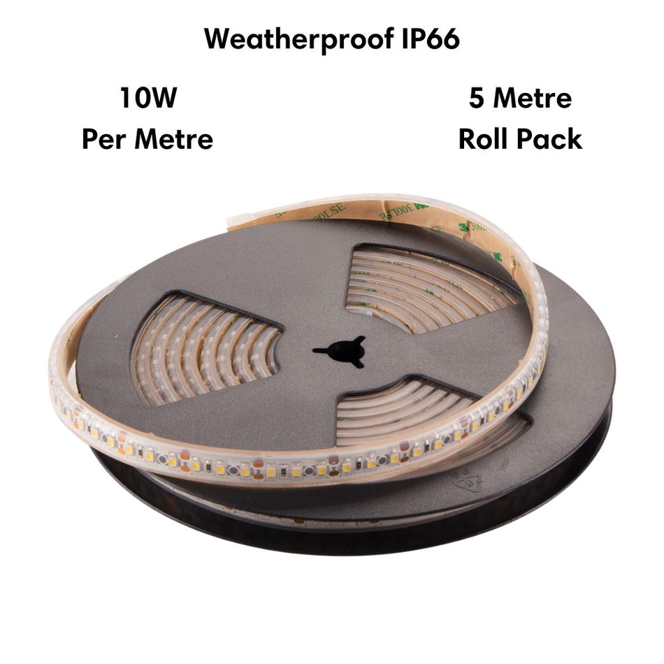 STRIP-120-WP-5M - 10W LED High Output 120LED P/M Weatherproof Striplight IP66 12V 6500K 5M Roll Pack - DRIVER REQUIRED