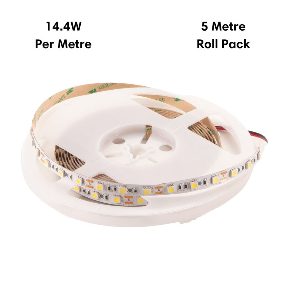 STRIP-60-GMA-5M - 14.4W LED 60LED P/M High Output Striplight IP20 12V 6500K 5M Roll Pack - DRIVER REQUIRED