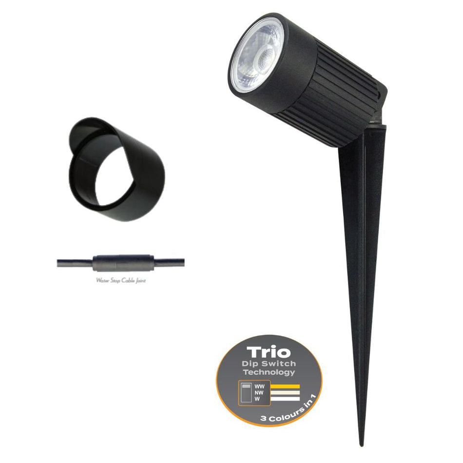 ZOOM-PRO-12 - 12W LED 12/24V Tri-Colour Exterior LED Garden Spike Light Black - DRIVER REQUIRED