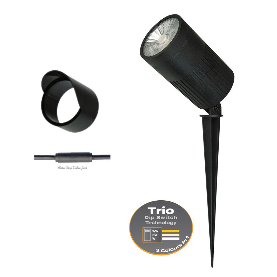 ZOOM-PRO-30 - 30W LED 12/24V Tri-Colour Exterior LED Garden Spike Light Black - DRIVER REQUIRED