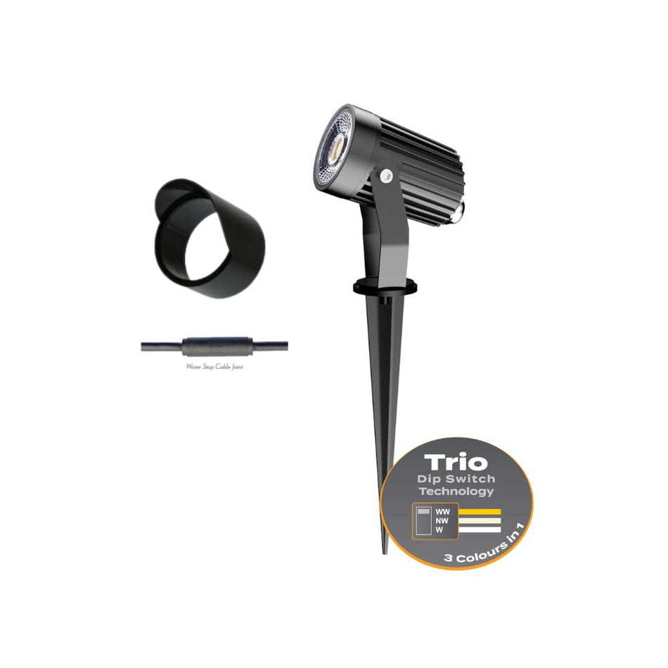 ZOOM-PRO-5 - 5W LED 12/24V Tri-Colour Exterior LED Garden Spike Light Black - DRIVER REQUIRED