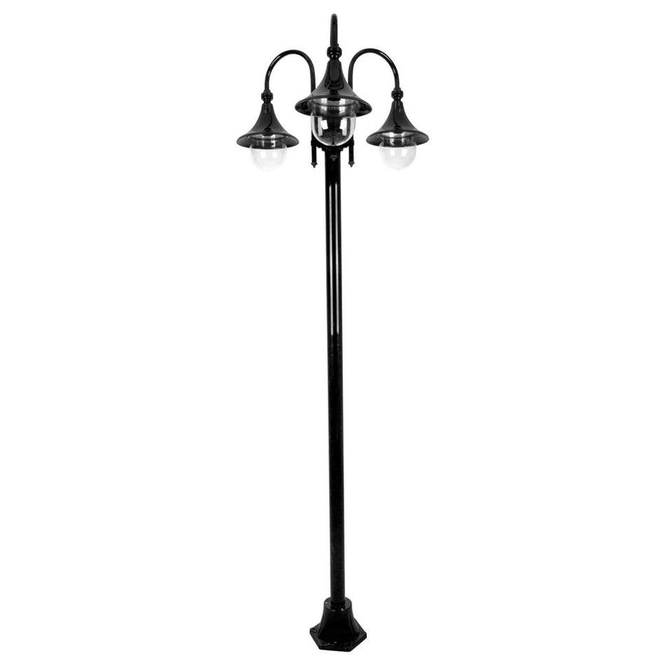 GT-1064 Monaco Triple Head Tall Plain Post - Powder Coated Finish / E27 - Black