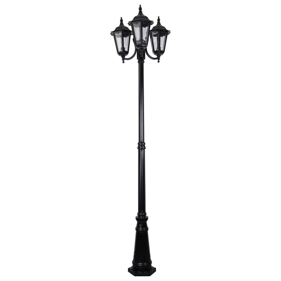 GT-1078 Chester Triple Head Curved Arm Tall Post Light - Powder Coated Finish / B22 - Black