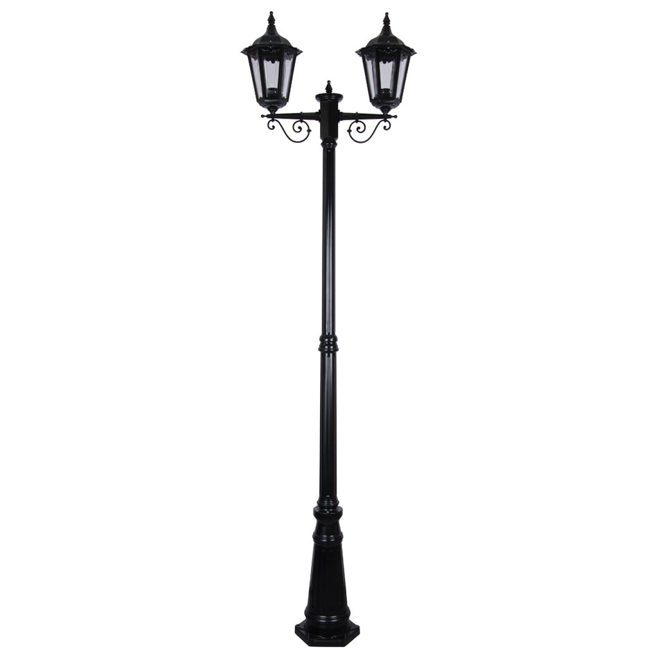 GT-140 Chester Twin Head Tall Post Light - Powder Coated Finish / B22 - Black