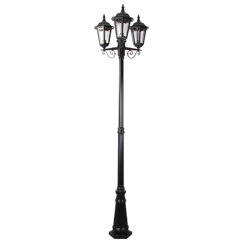 GT-142 Chester Three Head Tall Post Light - Powder Coated Finish / B22 - Black