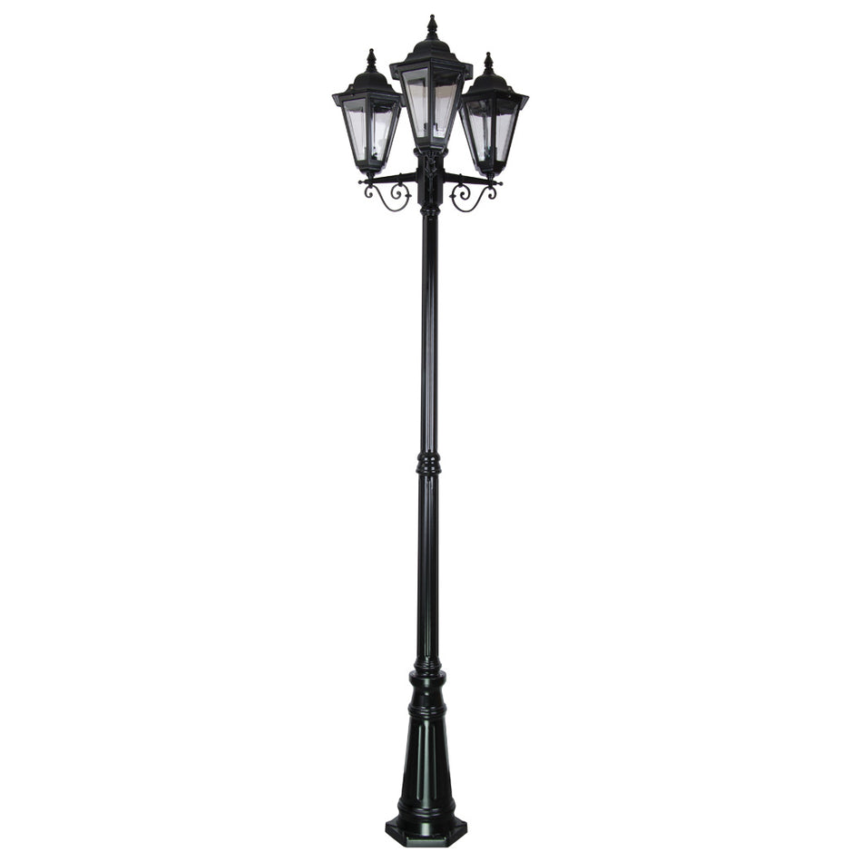 GT-432 Turin Triple Head Tall Post Light - Powder Coated Finish / B22 - Black