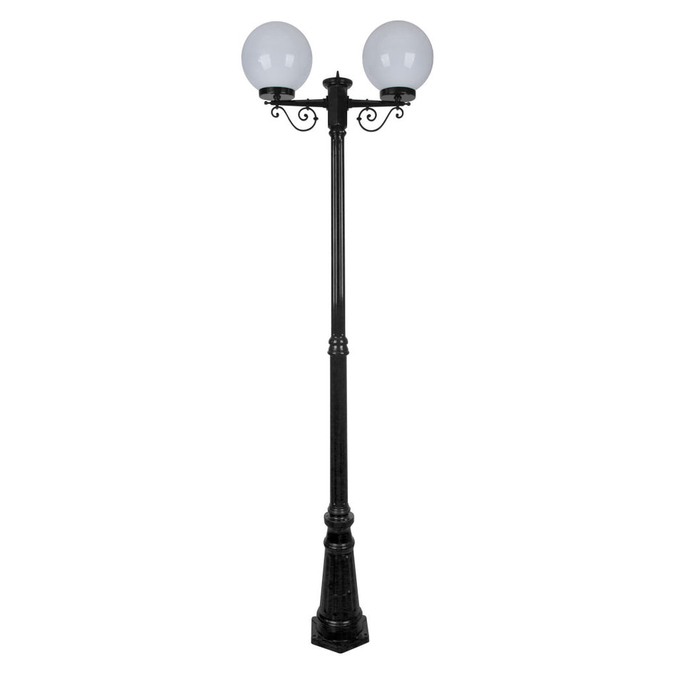 GT-560 Siena Twin 25cm Spheres Tall Post - Powder Coated Finish / E27 - Black