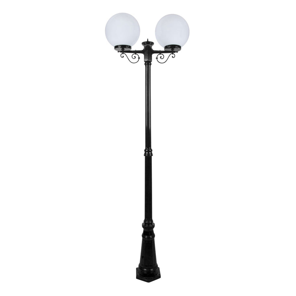 GT-561 Siena Twin 30cm Spheres Tall Post - Powder Coated Finish / E27 - Black