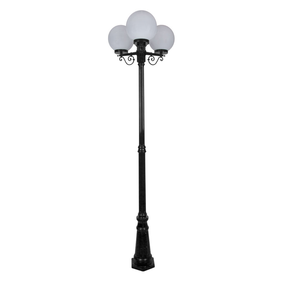 GT-562 Siena Triple 25cm Spheres Tall Post - Powder Coated Finish / E27 - Black