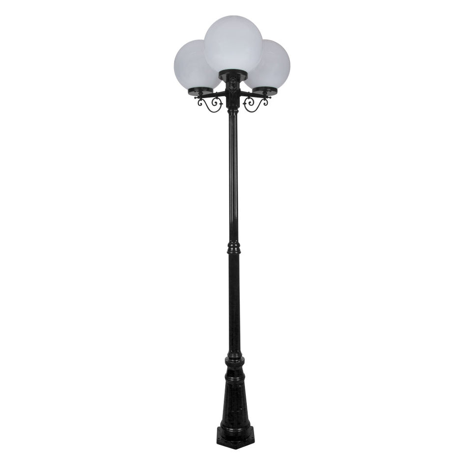 GT-563 Siena Triple 30cm Spheres Tall Post - Powder Coated Finish / E27 - Black
