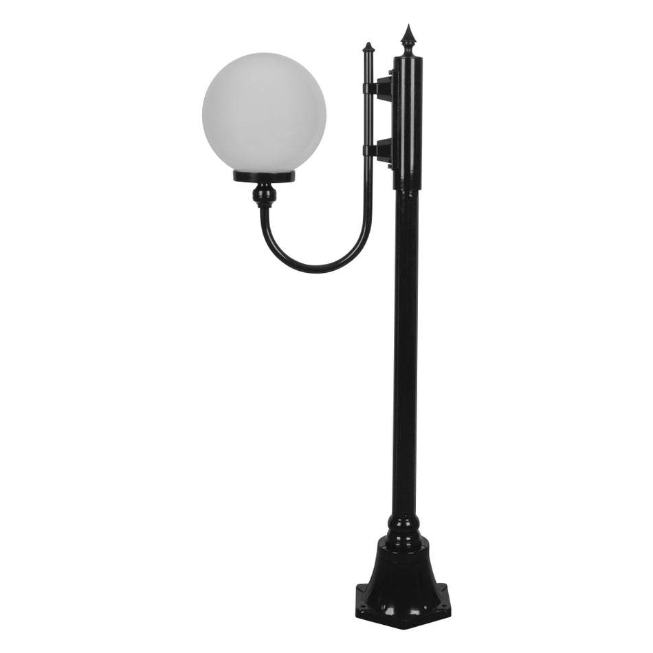GT-606 Lisbon 25cm Sphere Curved Arm Short Post Light - Powder Coated Finish / E27 - Black