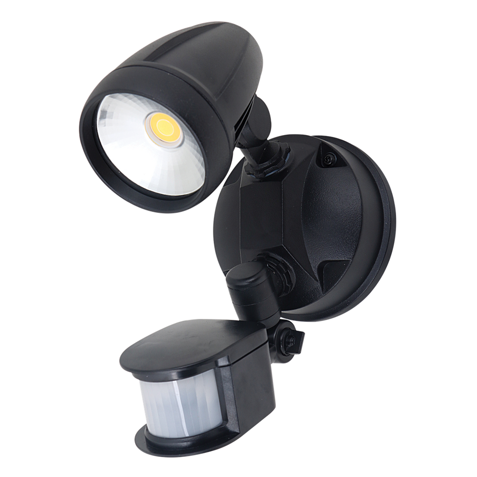 MURO-PRO-15S Single Head 15W LED Spotlight with Sensor - TRIO Tricolour - Black